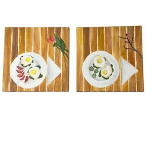 Acrylic Canvas Paintings‎ Breakfast Eggs Sunny Side Set of 2 12X12 Hand Painting